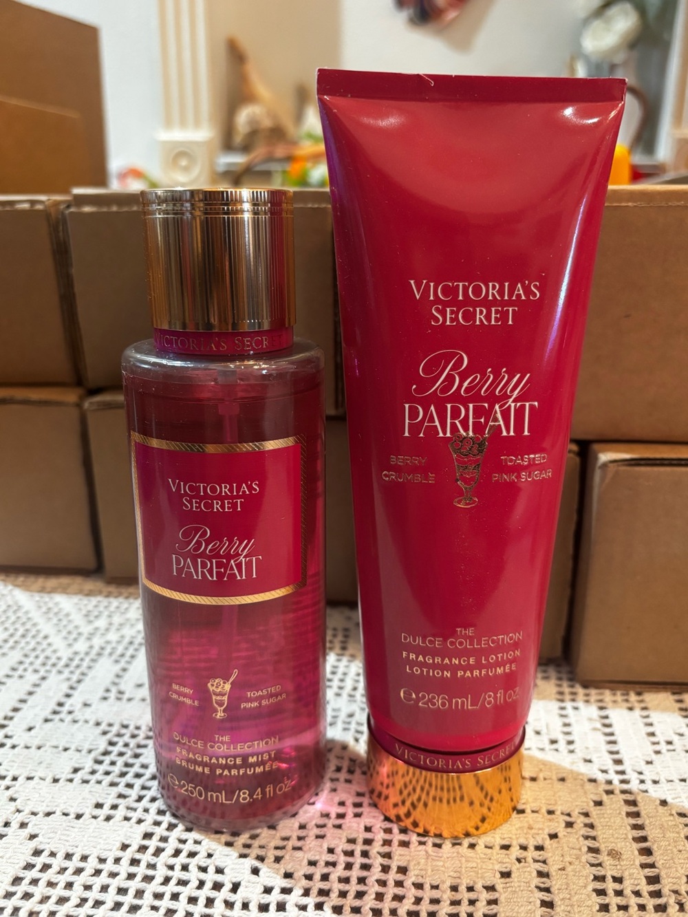 (Inventory 61)Victoria's Secret Berry Parfait Set - Bright Pink & Gold Accents